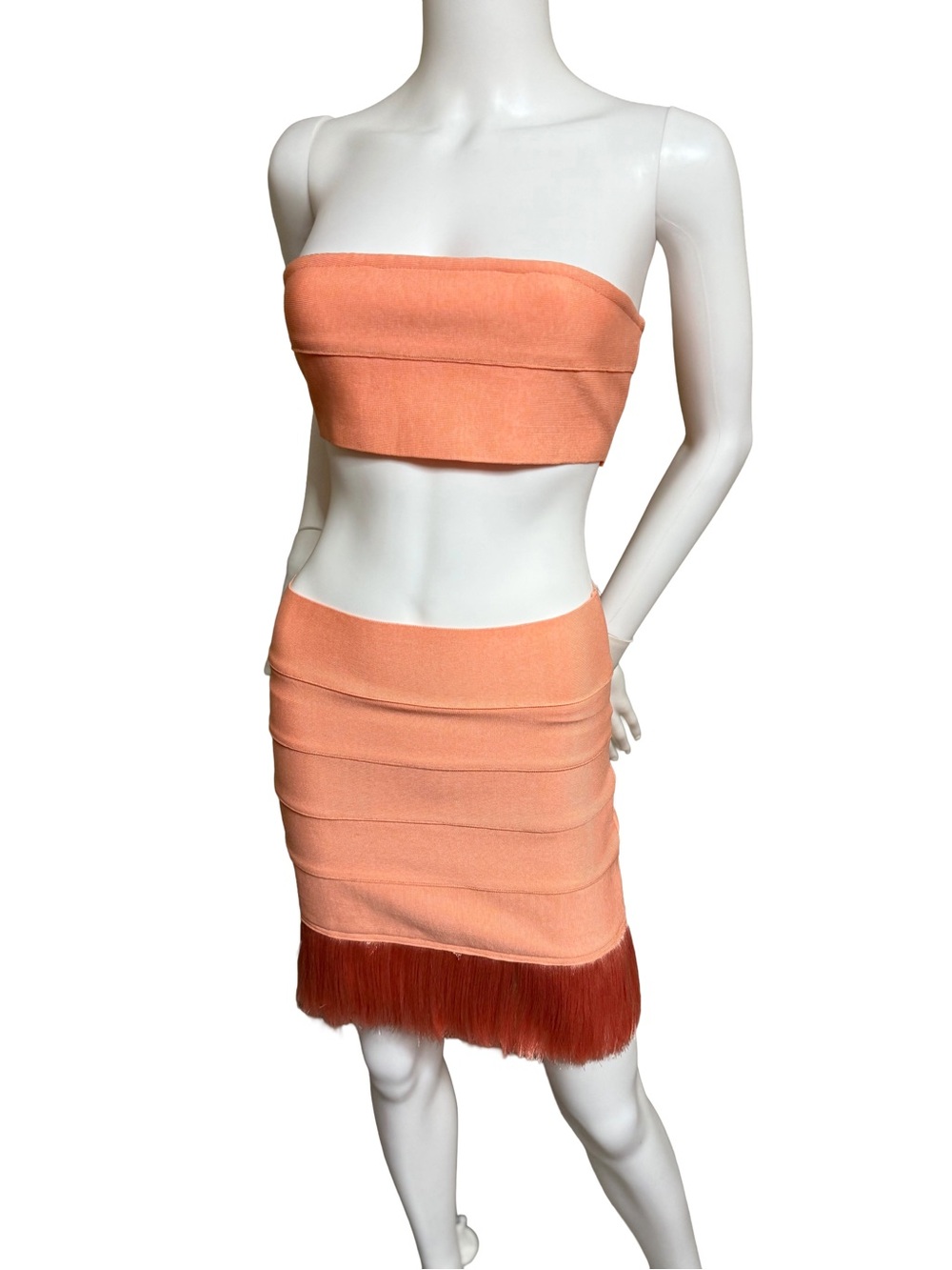 Bandage Mini Skirt Set with Fringe Trim